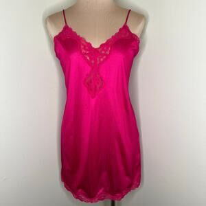 Vtg Colesce Collection Chemise Nighty Medium Womens Pink Lace Slip Dress USA 90s